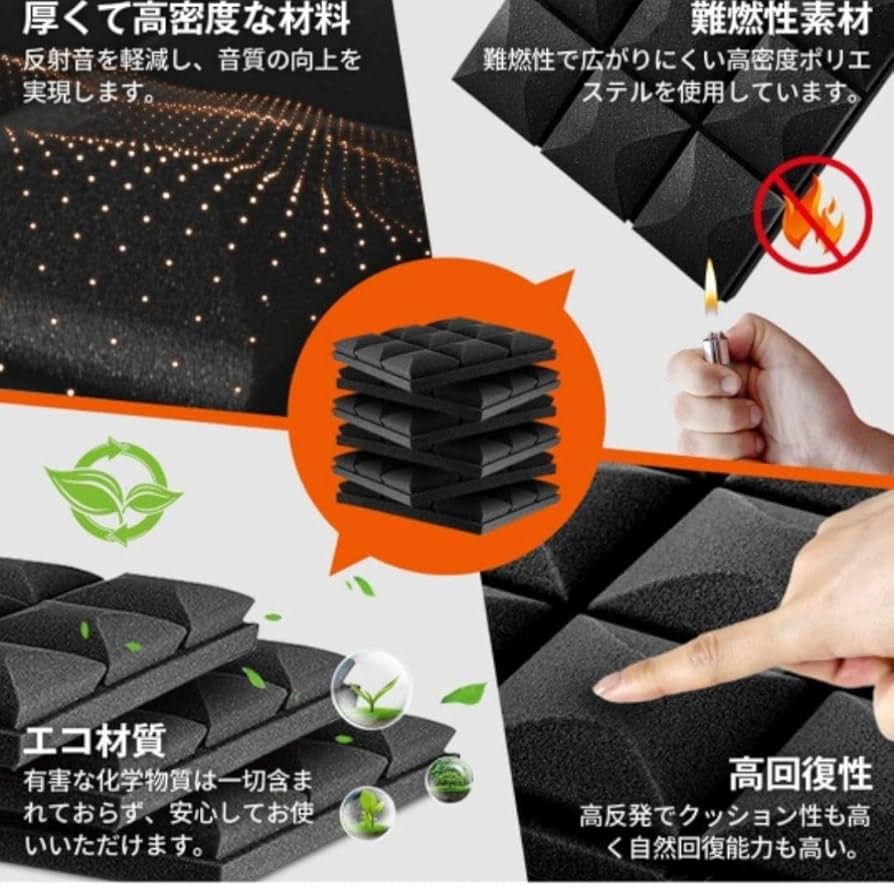 ☆吸音材☆防音効果 遮音 消音 吸音対策　音楽　ゲーム　子供の声　吸音パネル Amazon.co.jp: ☆吸音材☆防音 遮音 消音 吸音対策 音楽 ゲーム